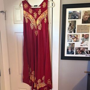 Elegant Red and Gold Floral Dress